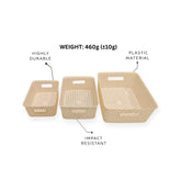 3 beige storage baskets